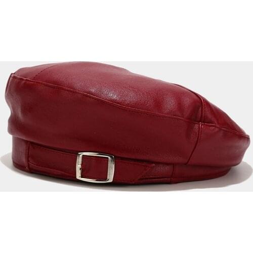 Solid Leather Buckle Beret Painter Hat Octagonal Hat Women and Girl 06