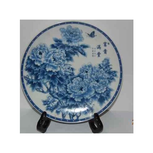 Exquisite Chinese Classical Blue and White Porcelain Auspicious Plate - Peonies and Butterflies