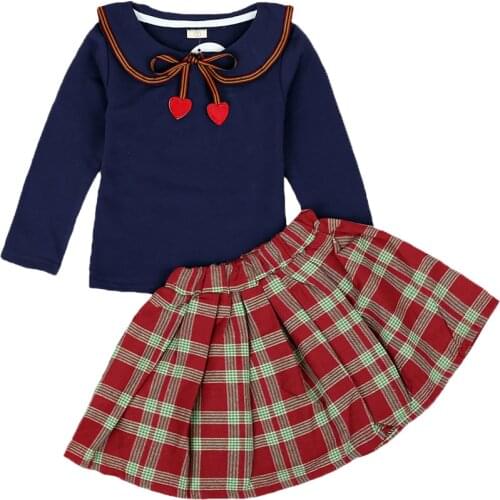 Girls Clothing Set Autumn Cherry Student Wear Clothing Sets For Girls full Shirt Skirt Toddler Girl Clothes Children Clothing