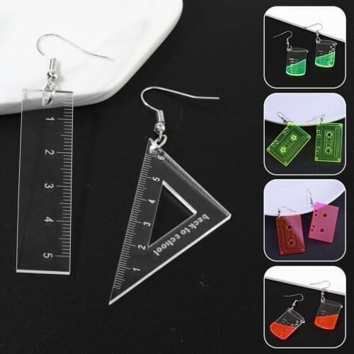 Creative Acrylic Triangle Ruler Series Earrings Funny Jewelry Mathematics Geometric Earrings For Women Girls