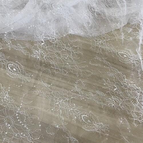 New French Sequined Lace Fabric Border Embroidery Flower Wedding Dress DIY Sewing Accessories RS1018