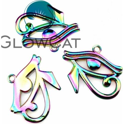 10X 22187 Rainbow Color Eye of Horus Wedjat Pharaohs Patron Saint Metal Pendants Jewelry DIY Making Findings Charms 32x26mm