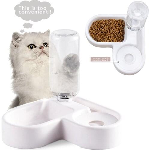 Pet Bowls With Water Bottle Cats Small Dogs Automatic Drinking Dispenser Dual Port Feeding Bowl Puppy Feeder Pets Product