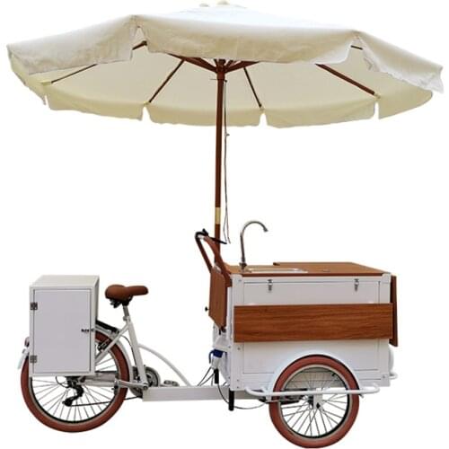 Ice Cream Cargo Bike 3 Wheels Coffee Kiosk Food Cart Electric Pedal Bicycle Drinks Snack Vending Tricycle With Mini Refrigerator