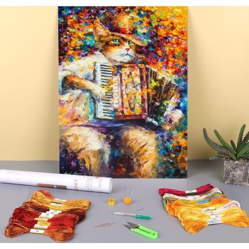 German Cat Printed 11CT Cross-Stitch Kit Embroidery DMC Threads Painting Knitting Needlework Sewing Design Different