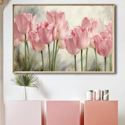 Minimalist Pink Tulip Flowers Canvas Painting Posters Prints Wall Art Pictures For Living Room Bedroom Dinning Room Home Decor