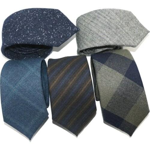 2019 New Arrivals 7cm Wool Ties for Men Fashion striped Plaid Necktie Mens Wedding Party Cashmere Tie High Quality with Gift Box