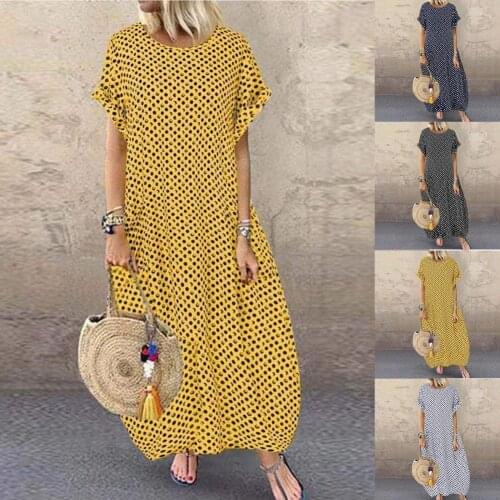 New Ladies Sexy Dot Print Summer Dress Women Casual Shirt Midi Dress Female A-line Loose Bohemian Women Beach Dress Vestidos 3XL