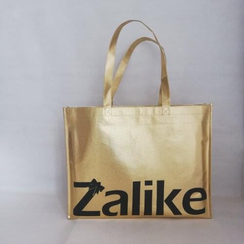 New Style 500pcs Custom Shiny Light Gold Metallic Tote Shopping Bags Laminated Material Printed With Your Logo for Fashion Store