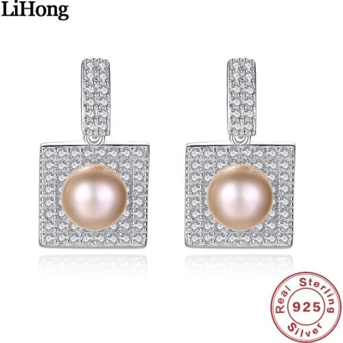 S925 Sterling Silver Jewelry WomenS Pearls Vintage Luxury Micro-Set AAA Zircon Square Earrings Ladies