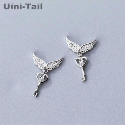 Uini-Tail hot new 925 sterling silver angel wings shape key earrings Korean fashion trend simple temperament earrings ED121
