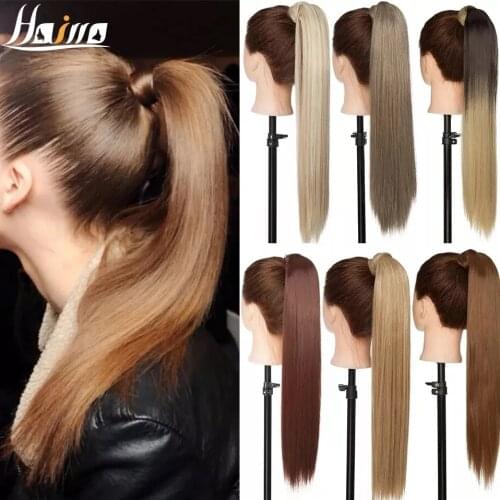 SNOILITE Long Straight Clip In Hair Tail False Hair Ponytail Hairpiece With Hairpins Synthetic Hair Pony Tail Hair Extension