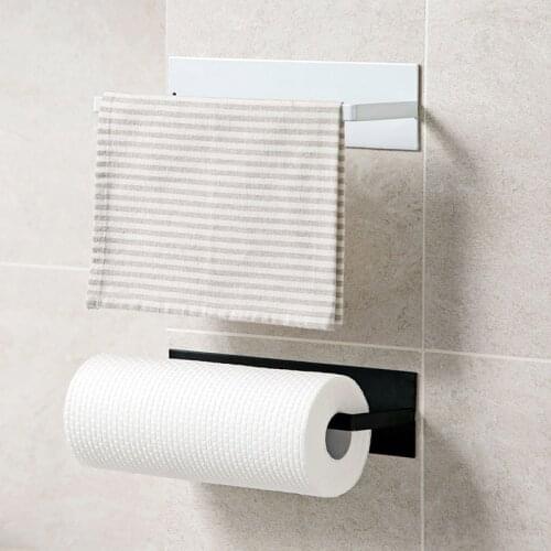 Morden Wall Mount Tissue Holder Simple Iron Material Towel Hanger Bathroom Kitchen Rack Roll Plastic Wrap Paper Holders