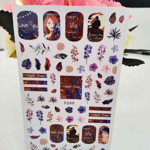 3D Nail Art Stickers Abstract Girl Flowers Leaf Adhesive Decals Nails Decoraciones Foil Happy Life Letters Manicure Accessories