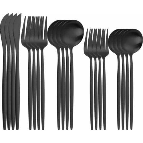 Forks Knives Spoons Set Stainless Steel Cutlery Set Black 20Pieces Cutlery Tableware Dishwasher Safe Flatware Matte Dropshipping