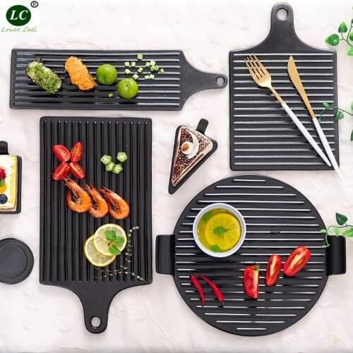 Dishes Plate Funny Tableware Black Ceramic Cake Dessert Plate Sushi Bread Plate Hotel Restaurant Snack Plate Western pizza Tray