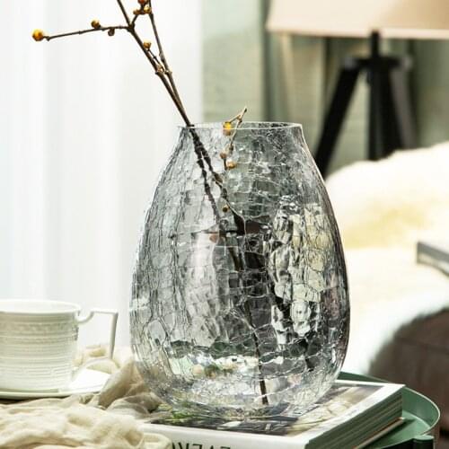 Cracked Ice Pattern Vase for Office Home Decoration, Luxury Collection Art Glass Vase, Thickened Style