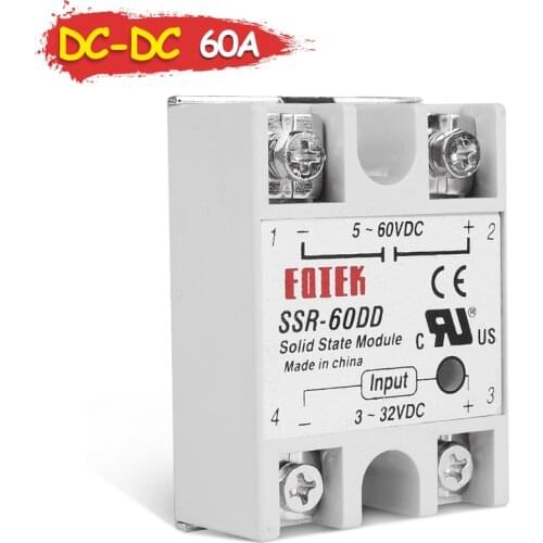 60DD 60A SSR-60DD Solid State Module Relay DC-DC Single Phase SSR 3-32V 12V DC TO 5-60V DC Output Load