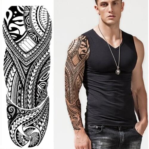 Waterproof Temporary Tattoo Sticker Mask Totem Arrow Geometric Full Arm Sleeve Tatoo Fake Tatto Flash Tattoos for Men Women