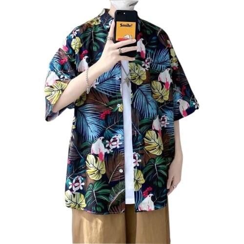 Japanese Fashion Casual Printed Short-sleeve Blouses Tops 2021 New Arrival Beach Wild chemise homme Hawaiian Mens Shirts