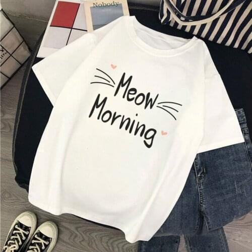 Lovely Style Meow Morning Letter Printing T Shirt Women Casual Harajuku Tops Summer Female Short Sleeve Aesthetic T-shirt