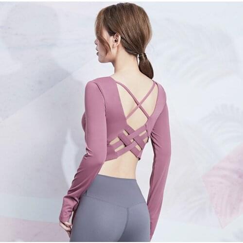 Vansydical Sexy Backless Yoga Shirts Women Long Sleeve Tees for Workout Fitness Femme Gym Padded Crop Tops with Thumb Holes