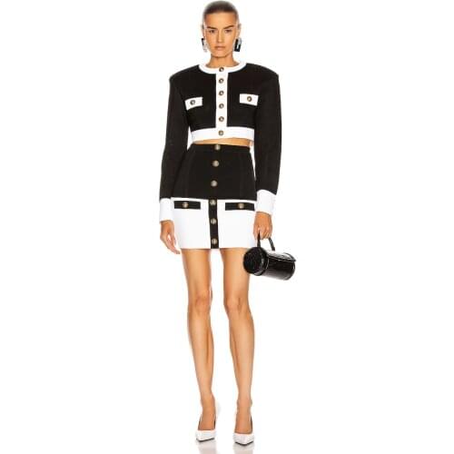 Women Set Long Sleeve Patchwork Coat With Skirt Two Pieces Set Rayon Bandage Set Female Party Set