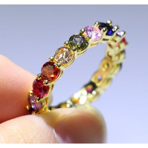 Rulalei Top Selling Brand New Luxury Jewelry 925 Sterling Silver Round Cut Multi Color 5A Cubic Zirconian Birthstone Women Ring