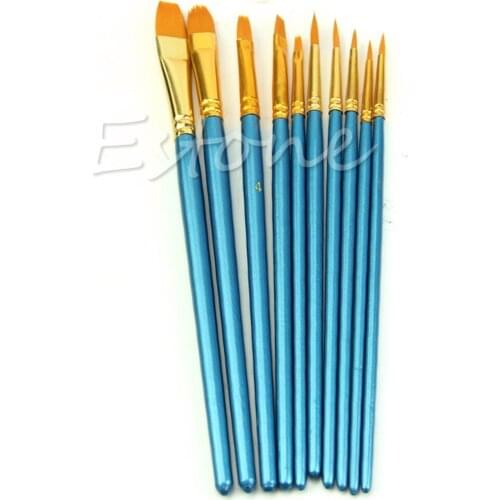 10Pcs Artists Paint Brush Set Acrylic Watercolor Round Pointed Tip Nylon Hair