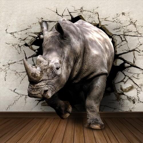 Custom Rhinoceros Animal 5D Papel Mural 3d Wall Photo Mural Wallpaper for Bedroom Living Room 3d Wall Mural Wall paper 3d Murals