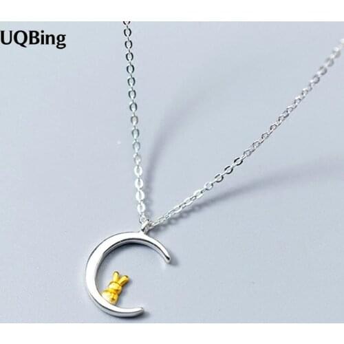 925 Sterling Silver Sweet Short Golden Rabbit Moon Pendant Clavicle Chain Necklaces