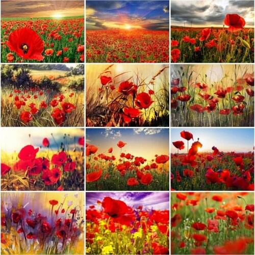 AZQSD Diamond Embroidery Poppy Rhinestones Needlework Full Square Diamond Painting Flower Mosaic Home Decoration Gift