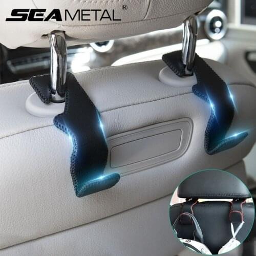 Car Hooks Universal Car Back Seat Headrest Hanger Holder Hook Luxury Leather Car Organizer for Bag Purse Cloth Drink Grocery