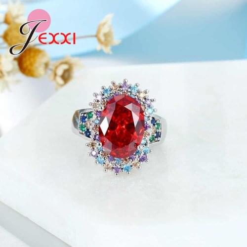 Bohemia Ring For Women Colorful Cubic Zirconia 925 Sterling Silver Red Austrian Crystal Engagement Wedding Ring Jewelry