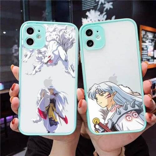 InuYasha Sesshomaru Kagome anime Phone Case For iPhone 12 11 Mini Pro XR XS Max 7 8 Plus X Matte transparent blue Back Cover