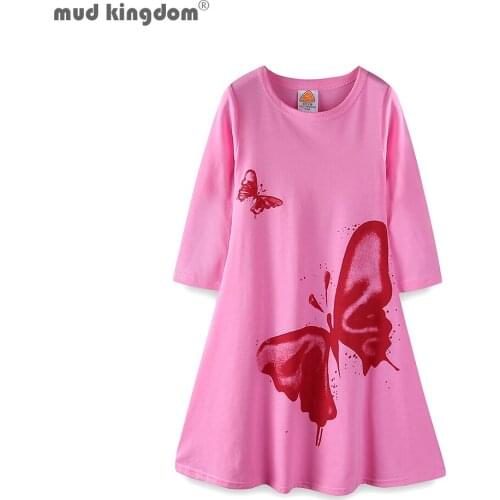 Mudkingdom Little Girls Dress Butterfly Print Long Sleeve Cotton Flared Long Dress