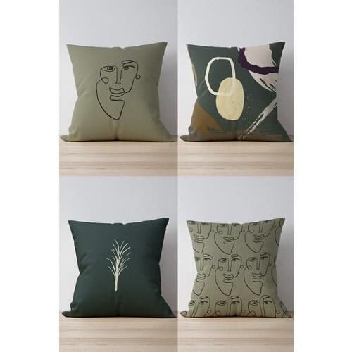 Pilloveland Double Side Printed Olive Portrait Pattern 4'lü Suede Pillow decorate Case