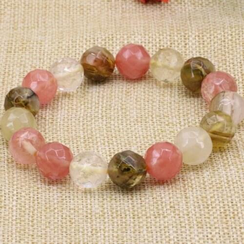 Elegant women bracelet watermelon quartz multicolor stone crystal 12mm faceted round beads strand bangle jewelry 7.5inche B3166