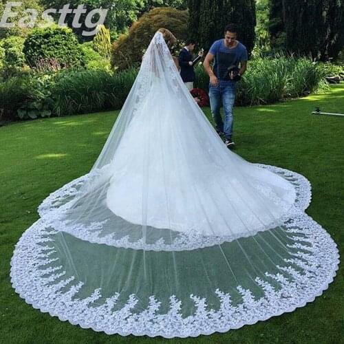 2019 New White Ivory 3m 4m 5m Cathedral Lace Tulle Long Wedding Veil Bridal Veil with Comb Wedding Accessories Velos De Novia