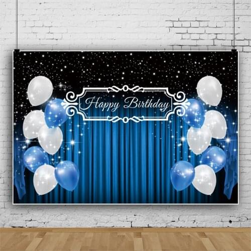 Pink Blue Balloons Shiny Star Stage Curtain Happy Birthday Party Child Baby Photozone Photo Background Photographic Backdrops