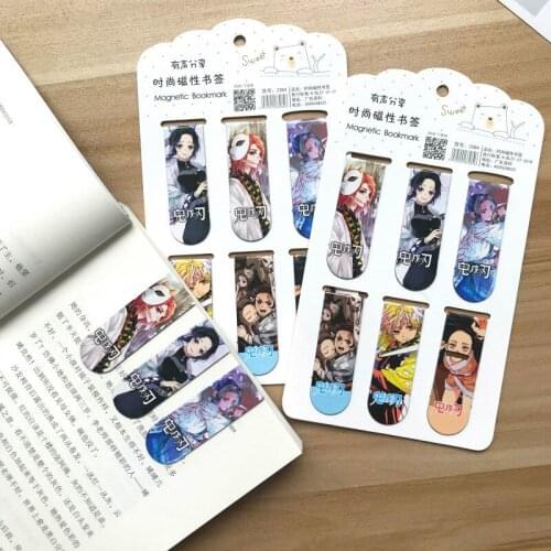 6Pcs/Set Anime Demon Slayer Magnetic Page Markers Bookmark Cute Book Paper Files Organiser for Student Reading Accessories