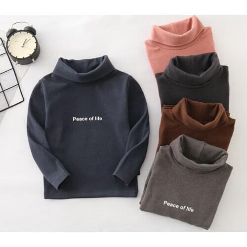 Fashion Kids Baby Boys Girls High-necked T-shirt Bottoming Shirt Cotton Children Long sleeve letter Tops