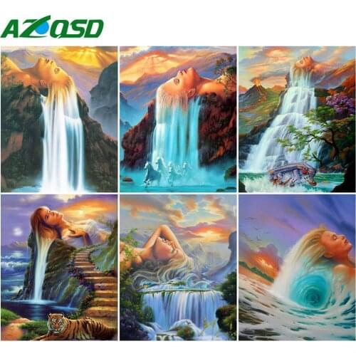 AZQSD Oil Painting By Numbers Waterfall Landscape Handpainted Gift DIY Coloring By Numbers Woman Home Bedroom Wall Artwork