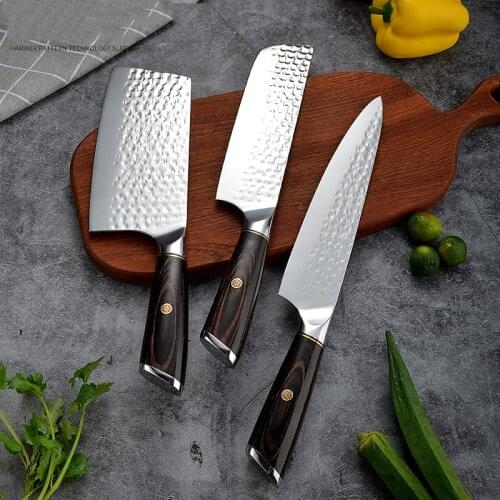 Knife Set 5CR15 Hand Forged Kitchen Knife High Carbon Steel Full Tang Chef Butcher Meat Chopping Slicing Santoku Cooking Knife