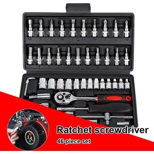 Hand Tool Sets Car Repair Tool Kit Set Mechanical Tools Box for Home 1/4-inch Socket Wrench Set Ratchet Screwdriver Kit