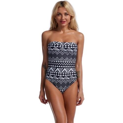 New Bikini Geometric Print Sexy Tube Top One-Piece Swimsuit Womens Tight Beach Swimwear Bikini