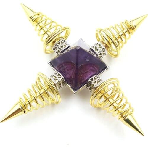 Personalized Reiki Healing Metal Pendulum Radiestesia Pendulums Natural Amethysts Rose Quartzs Stone Pendulum Spiritual Charms