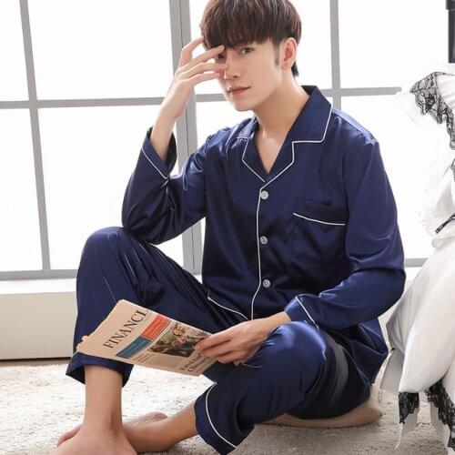 Mens Stain Silk Pajama Set Men Pajamas Silk Sleepwear Men Sexy Modern Style Soft Cozy Satin Nightgown Men Faux Silk