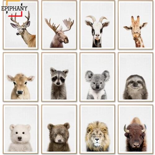 Lion Bear Giraffe Deer Woodland Animal Art Print Poster Safari Animals Picture Canvas Painting Kids Room Nursery Wall Decor