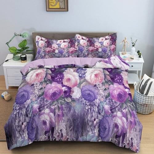Luxury 3D Floral Rose Duvet Cover Pillowcases Queen/King Vibrant Botanical Print Bedding Set With Zipper Quilt Cover Pillowslip